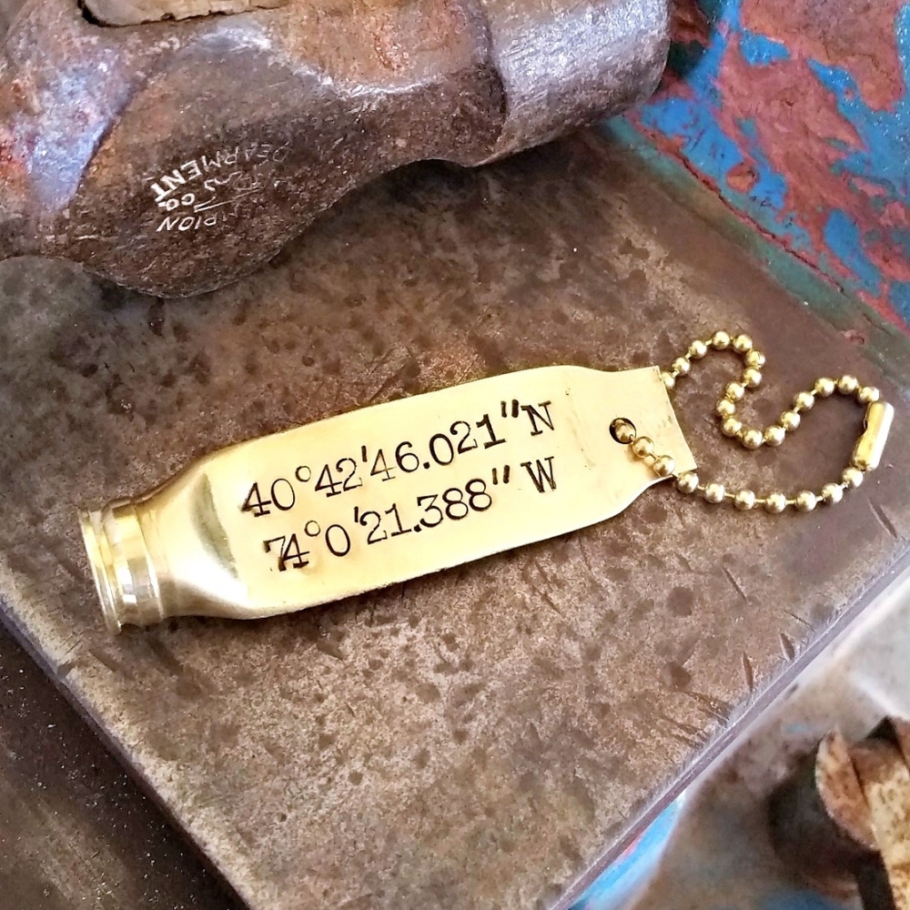 New York GPS Coordinates Bullet Key Ring Brooklyn